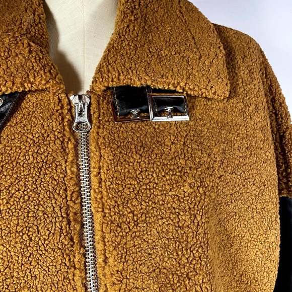 Missguided NWT Women's Size 10 Borg Brown Faux Leather Teddy Aviator Jacket - Picture 7 of 13